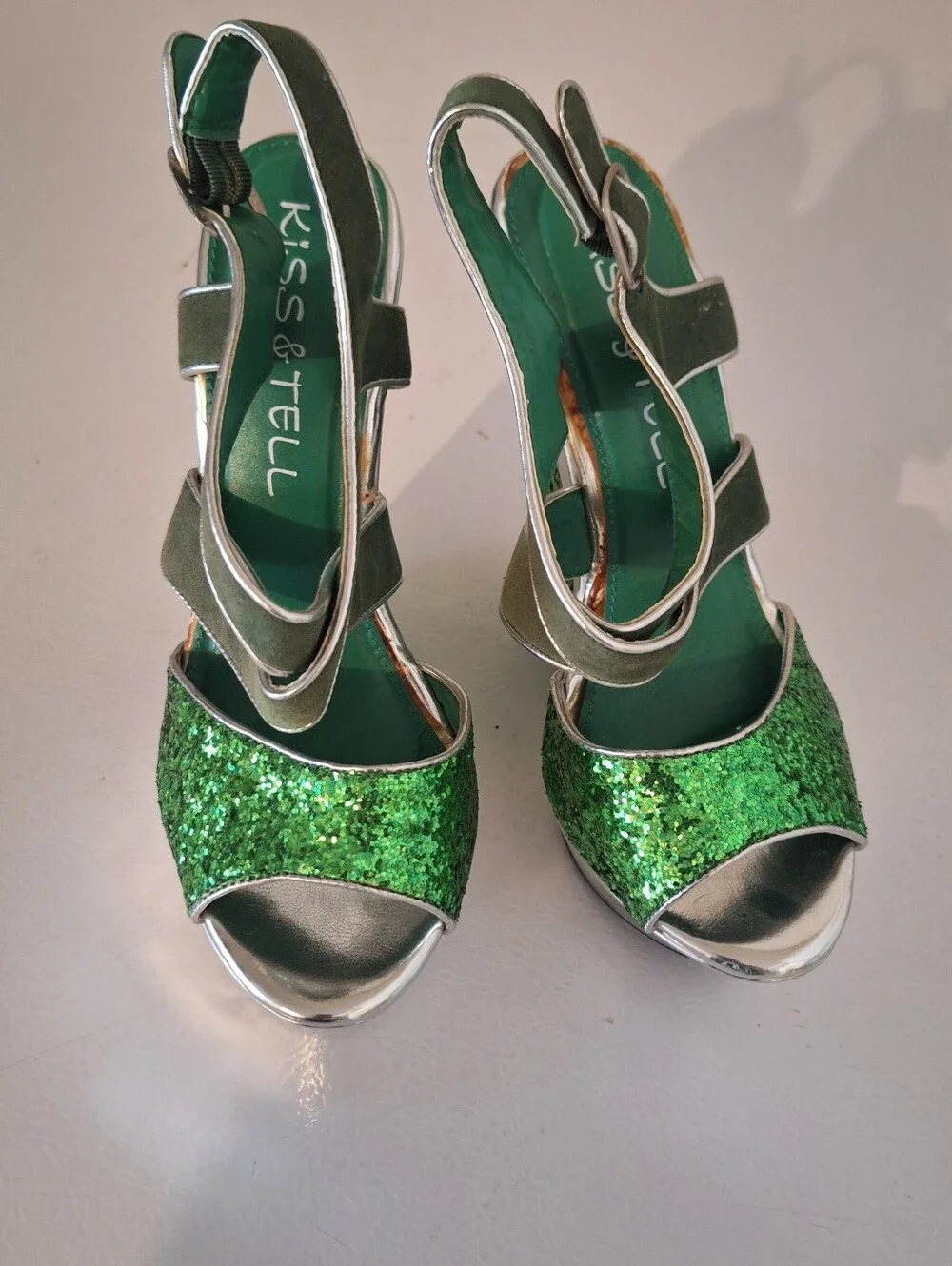 Green Glitter Wedge Sandals